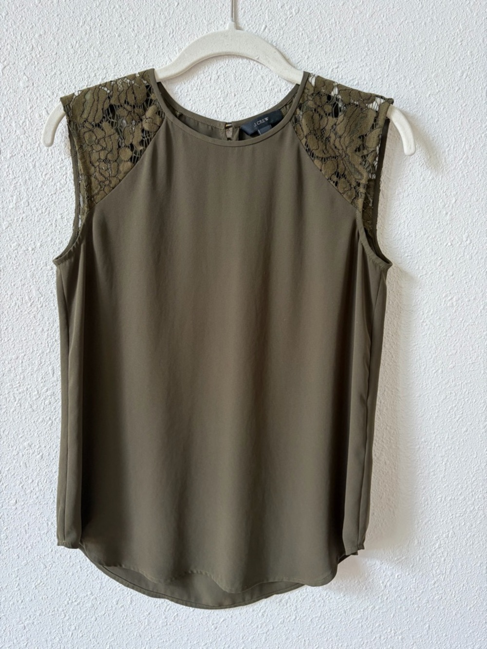 J Crew Lace Insert Blouse Olive Green Size 00 Holiday Party Office